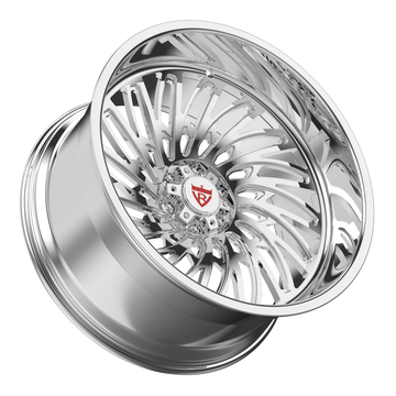 Custom forged chrome deep dish wheel for trucks and pickups, RV-M028 model, aftermarket 4x4 rim design.